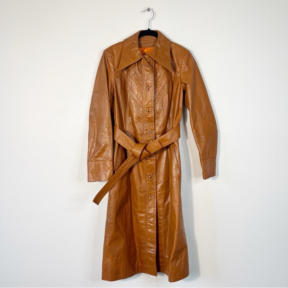 1970s Golden State Leather Long Coat Size 6 Retro Belted Boho Festival Western